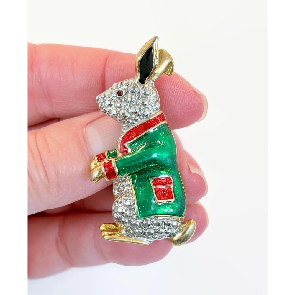 Rabbit Brooch, Vintage, Gold Tone, Enamel, Bunny, Figural, Pin, Peter Cottontail